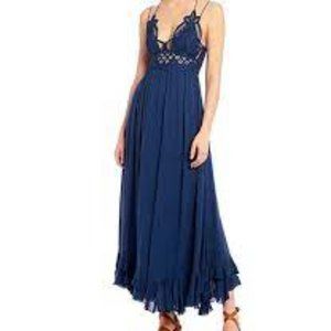 Free People Adella Maxi Slip Dress - Midnight Blue EUC Sz M